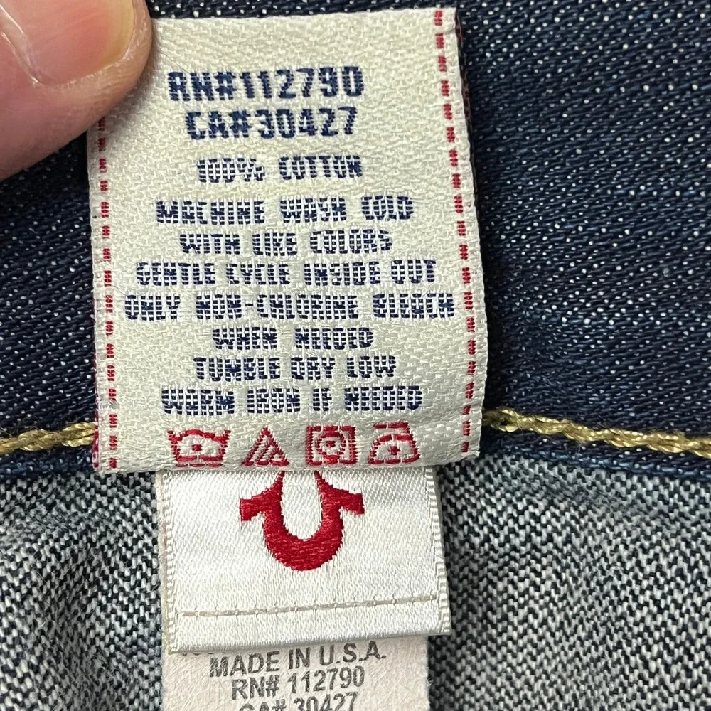 True Religion Jeans Mens 40 Blue Made in USA Straight Leg Contrast Stitch Denim